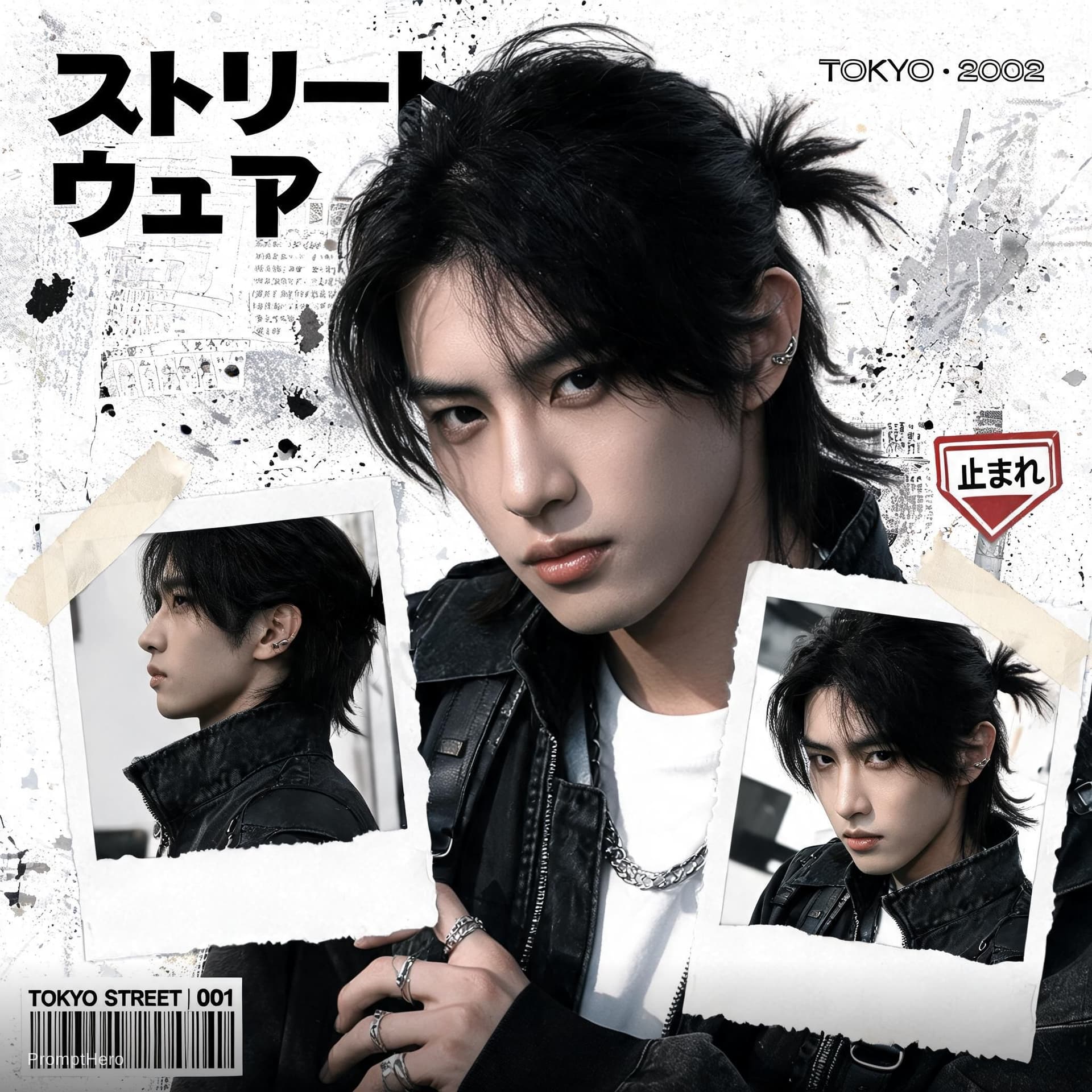 AI generated: Buat poster kolase editorial streetwear Jepang bergaya Y2K yang bold dengan estetika majalah fashion...