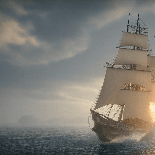 AI generated: Photo of a ultra realistic sailing ship, dramatic light, pale sunrise, cinematic lighting, battered,...