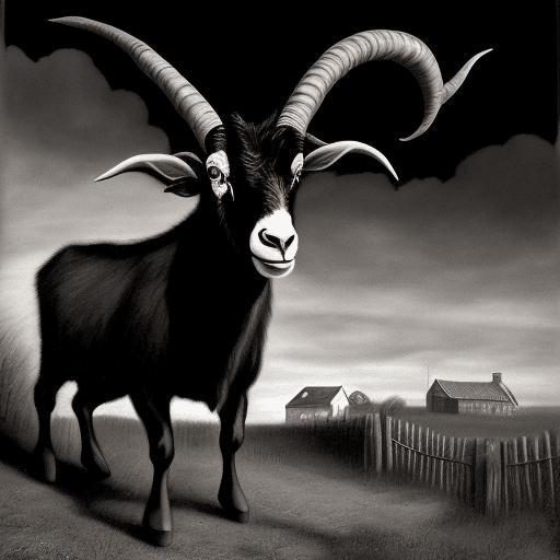 AI generated: Menacing Black Billy Goat in Puritan New England, by Godmachine, by DZO Olivier, by Scott M. Fischer...
