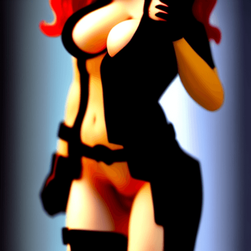 AI generated: Black widow from marvel with big breasts and a big ass, her clothes are see-through, high quality, s...