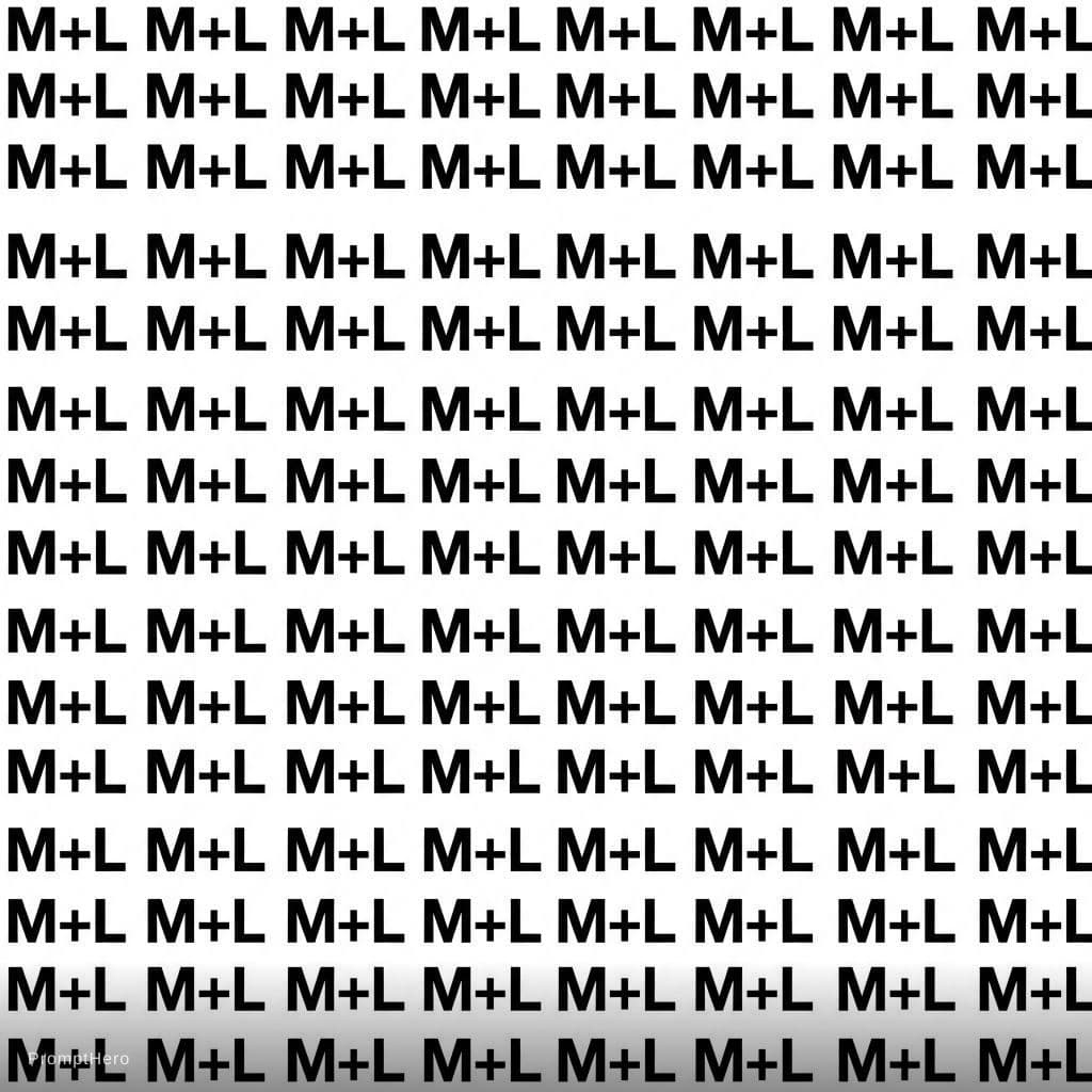 AI generated: create a pattern the text "M+L" in black on white. The pattern should fit exactly into itself on eve...