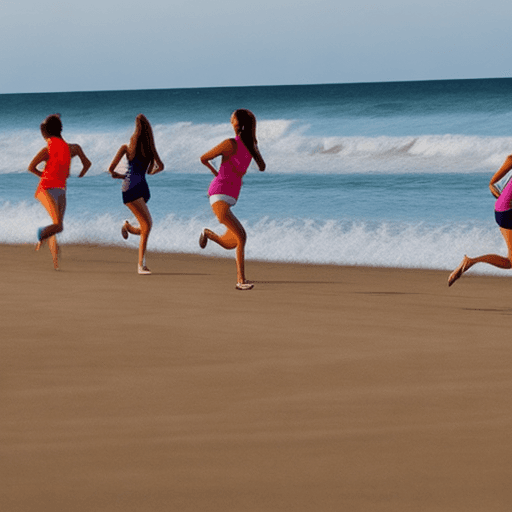AI generated: 5 females running on beach