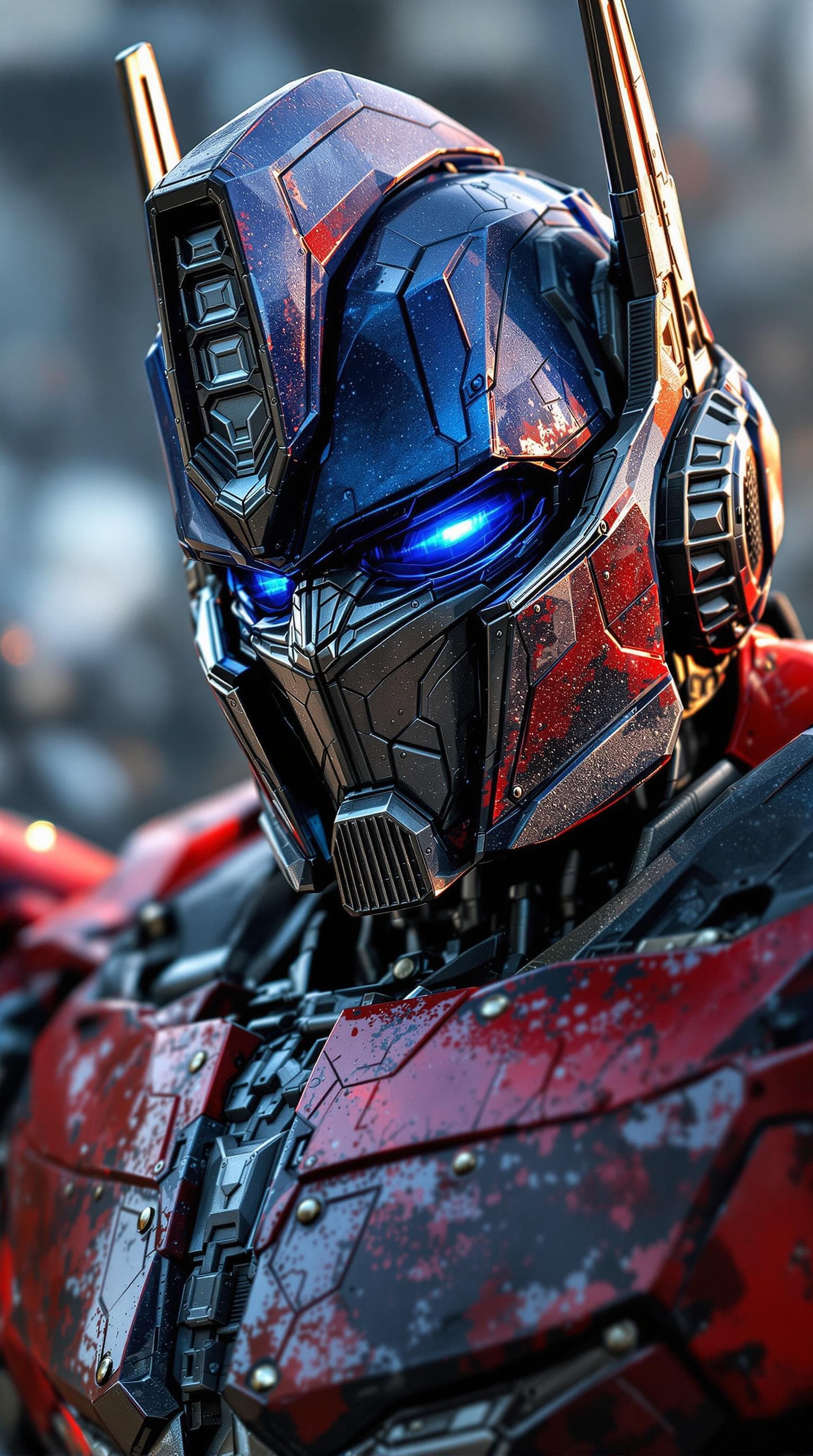 AI generated: Photo realistic image of Optimus Prime smuldering, 4k