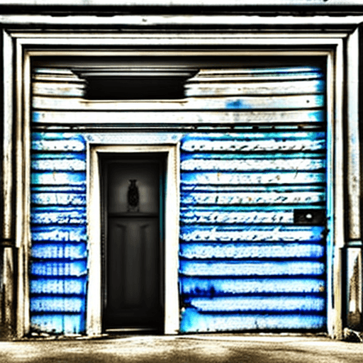 AI generated: a blue door in a colorless globe. surreal. color splash art with the door.