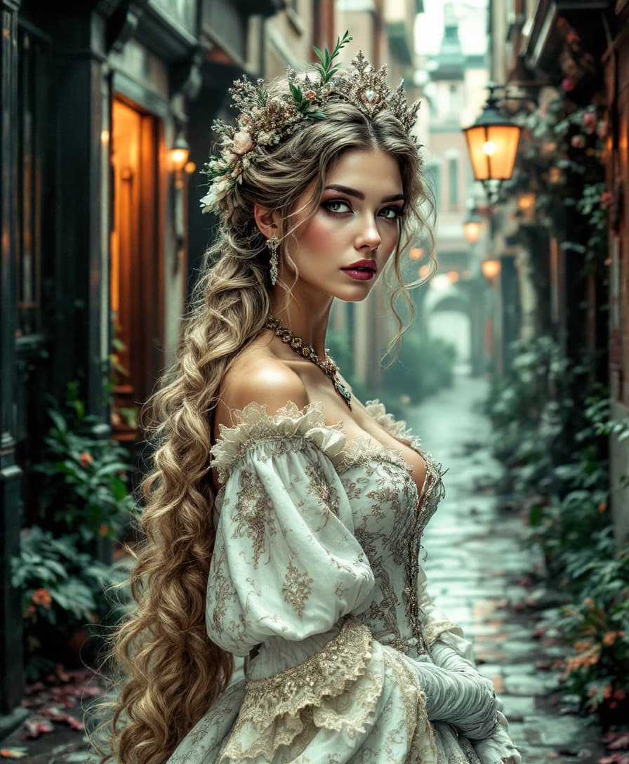 AI generated: "a most beautiful victorian woman with vividly different tones, whose ethereal allure exudes an air ...