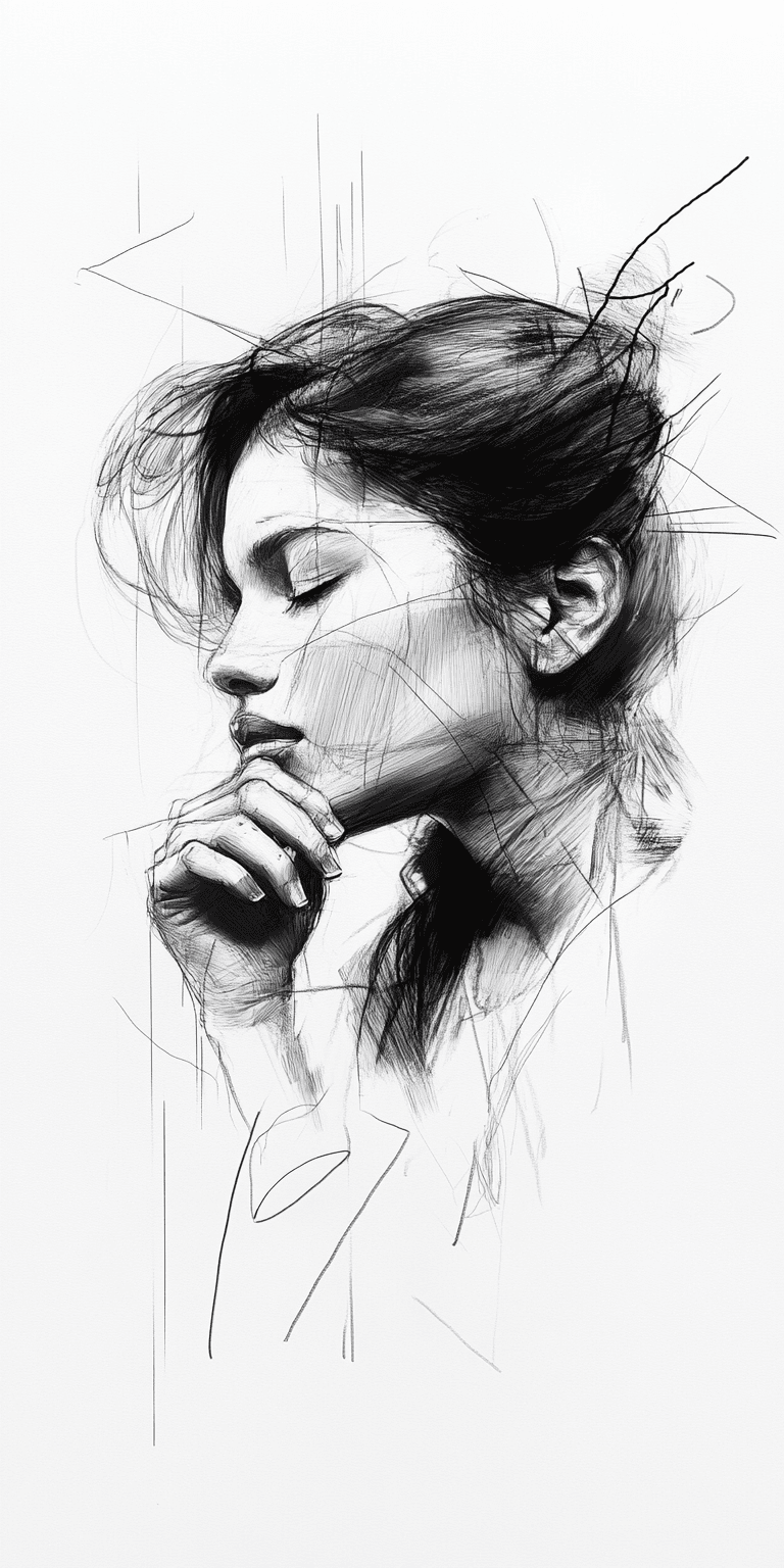 AI generated: A minimalist sketch of a woman, delicate, very basic line drawing, minimal, abstract --chaos 25 --ar...