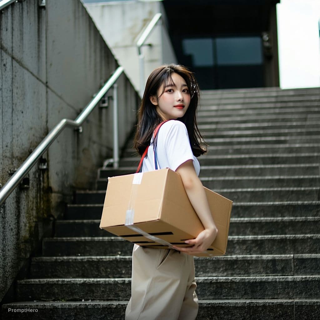 AI generated: A highly detailed, photorealistic, cinematic low-angle medium-full shot of a beautiful young East As...