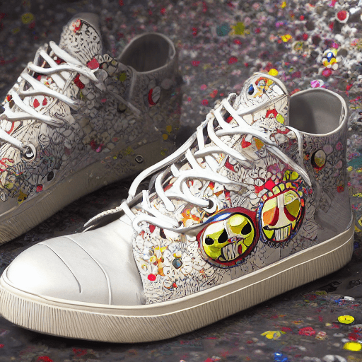 AI generated: sneakers designed by Takashi Murakami, high detail, intricate detail texture, 3d render, unreal engi...