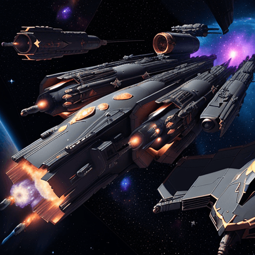 AI generated: a big dark starfligher, in deep space, future, fantasy, high technology, 8k, 3 big cannons in front,...