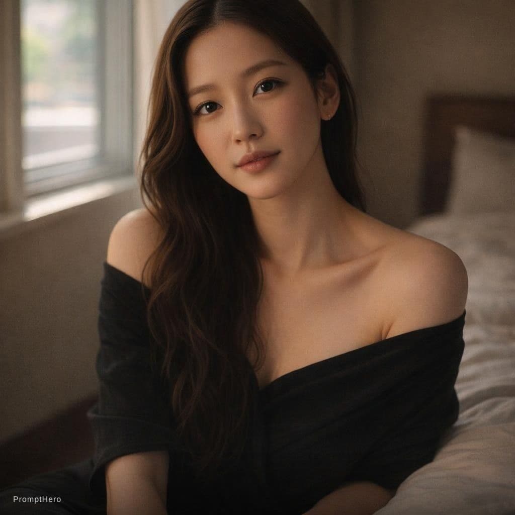 AI generated: young asian woman, soft oval face, delicate facial structure, almond-shaped eyes, smooth fair skin w...