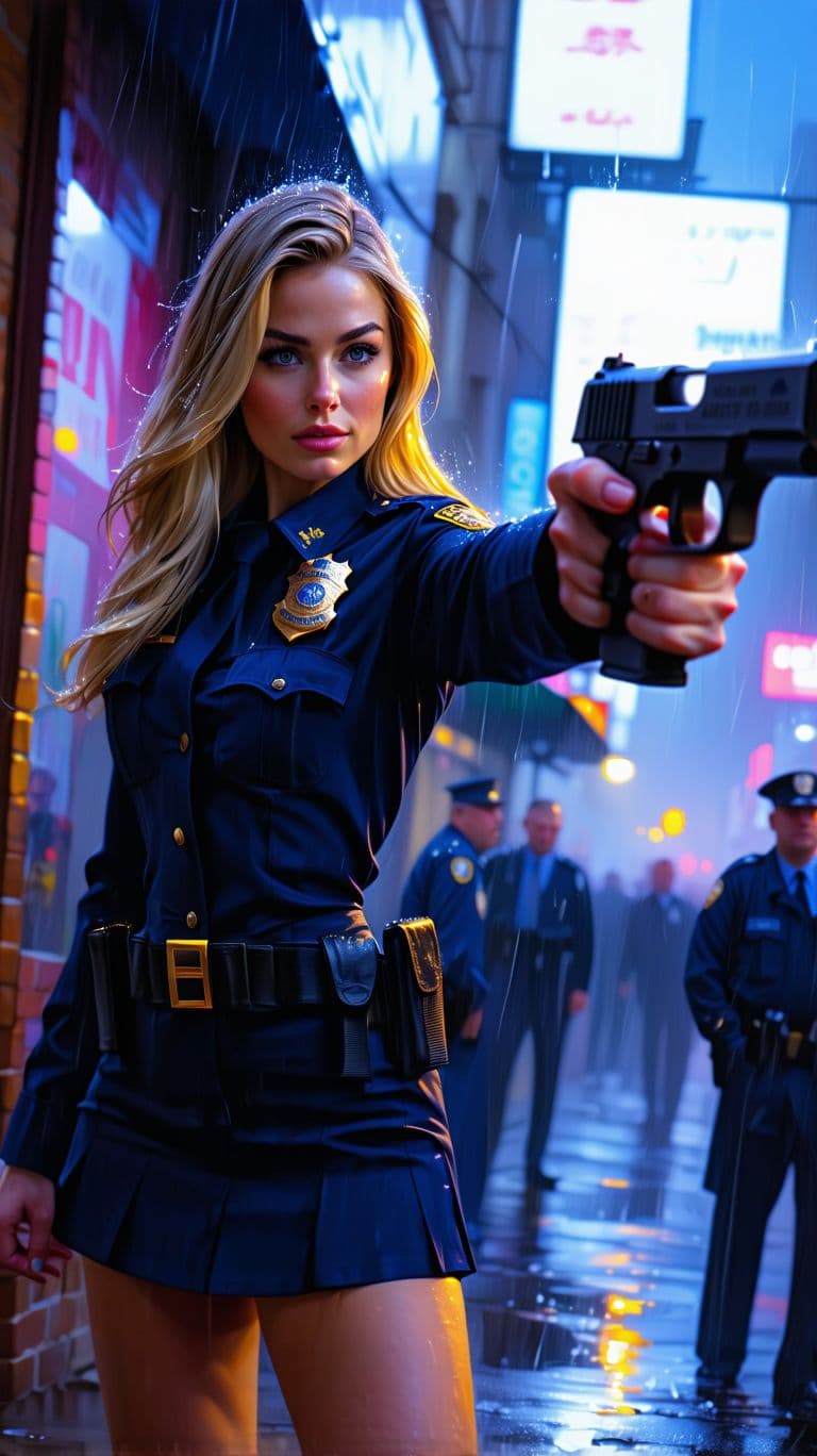 AI generated: 1 Female、American Beauty、Super beautiful、Facial beauty、blue eyes、Standing、New York Police Uniform、mi...