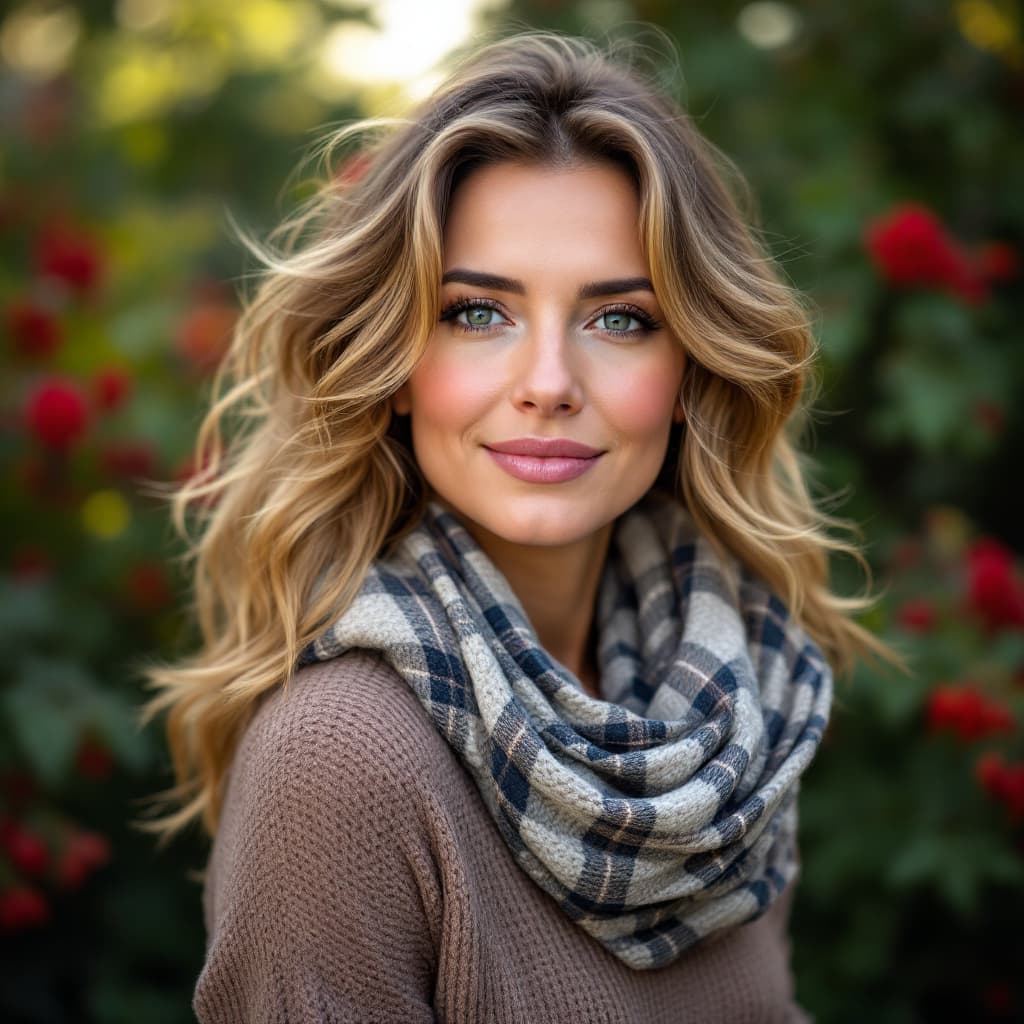 AI generated: foto, frau 40 jahre alt, europäerin, braun blonde ombre haare, locken,natürliche erscheinung, frühli...