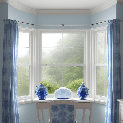 AI generated: window pivoted in the middle in blue and white theme
