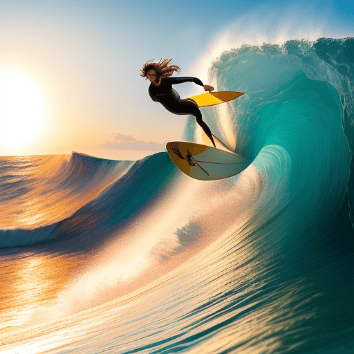 AI generated: Capture the realistic moment of a skilled surfer riding a wave at Pipeline with crystal-clear water,...