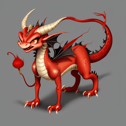 AI generated: Mushu from mulan, Disney style, whimsical, slender dragon with vibrant red scales and distinct, curv...