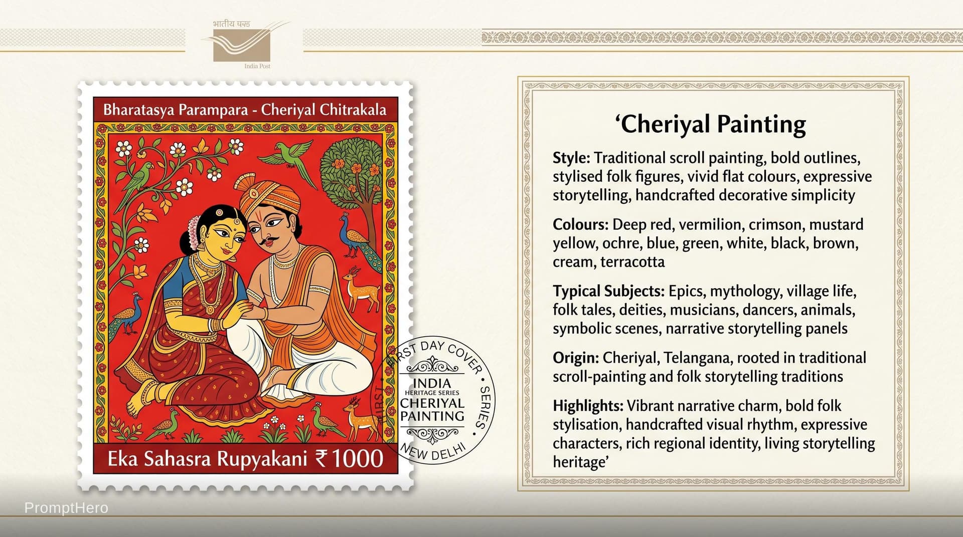 AI generated: Create a 16:9, 4K premium commemorative First Day Cover envelope inspired by India Post heritage des...