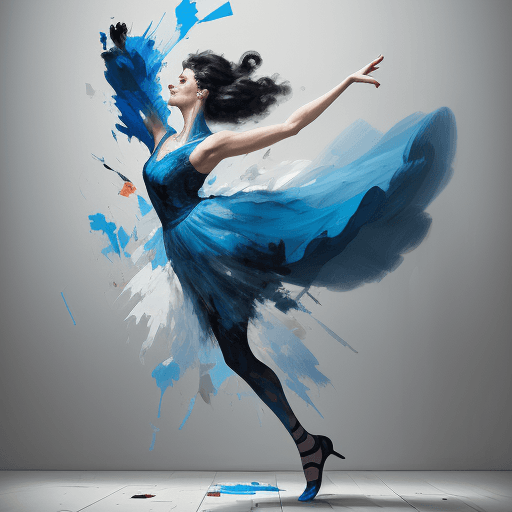 AI generated: a painting of a woman wearing a blue dress, in the style of joram roukes, dance, neil gaiman, gracef...