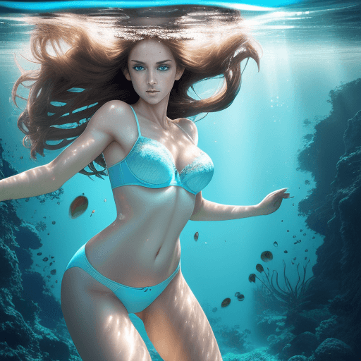AI generated: HDR photo of beautiful fair skin with long light brunette hair, fit body, light-blue eyes, wearing b...