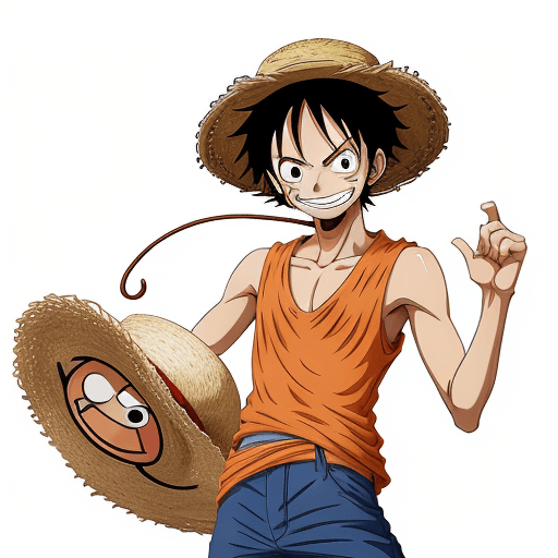 AI generated: a sticker of Monkey D. Luffy from one piece, straw hat, smirk smile, anime style, minimalist design ...