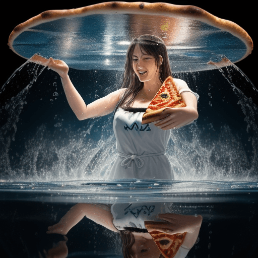 AI generated: large pizza with many toppings, in the style of luminosity of water, lively movement portrayal, dark...