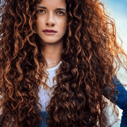 AI generated: Portrait photo of an open and proud looking, beautiful model-like Galician woman with long curly bro...