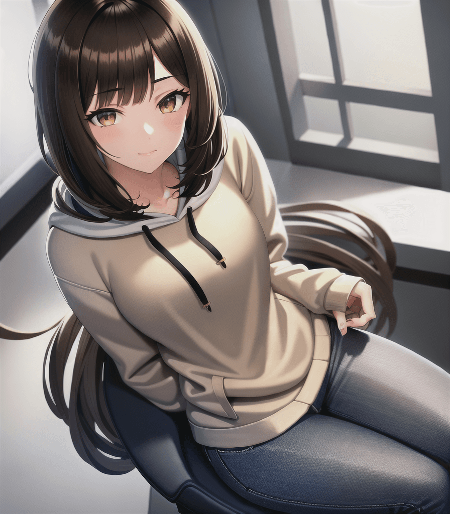 AI generated: (perfect anime illustration), 1girl, (short brown hair with long locks), best girl hair, indoors, li...