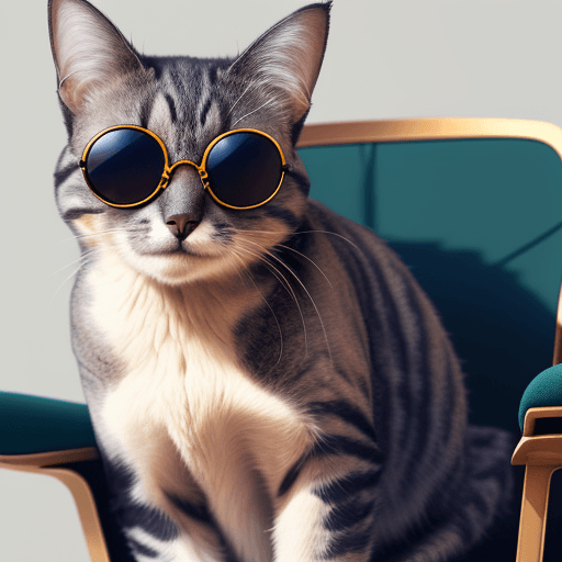 AI generated: A cat is sitting on a chair, wearing a pair of sunglasses,8k