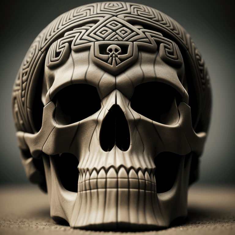 AI generated: Maori carved skull photographic cinematic