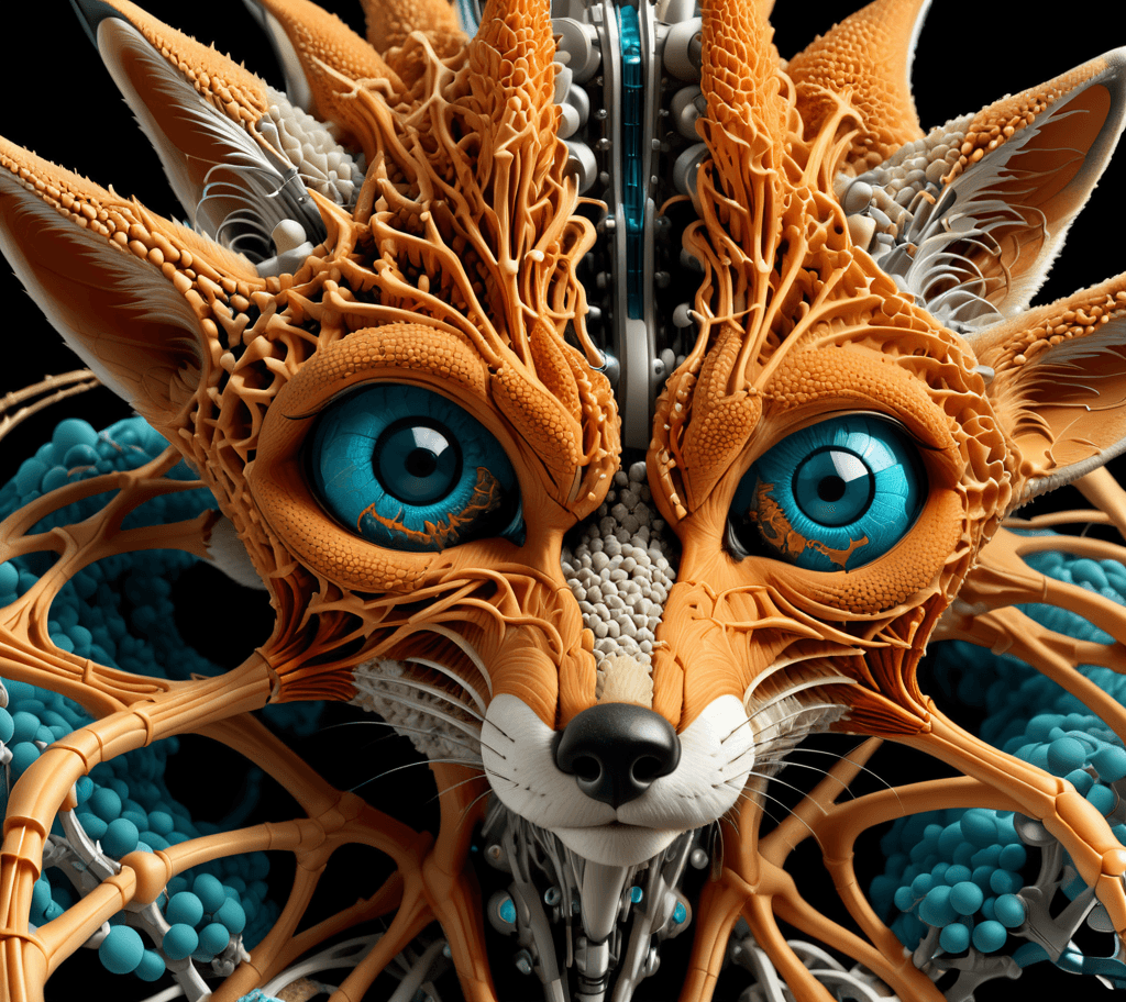 AI generated: Fox, highly detailed point art of a microscopic surface, style of electron microscope, neuronal, xra...