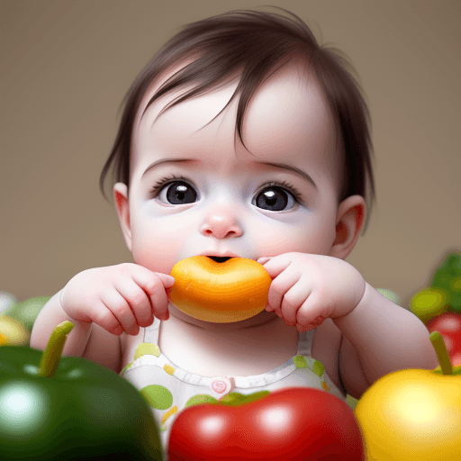 AI generated: create a realistic image, of a baby eating fruits and vegetables.