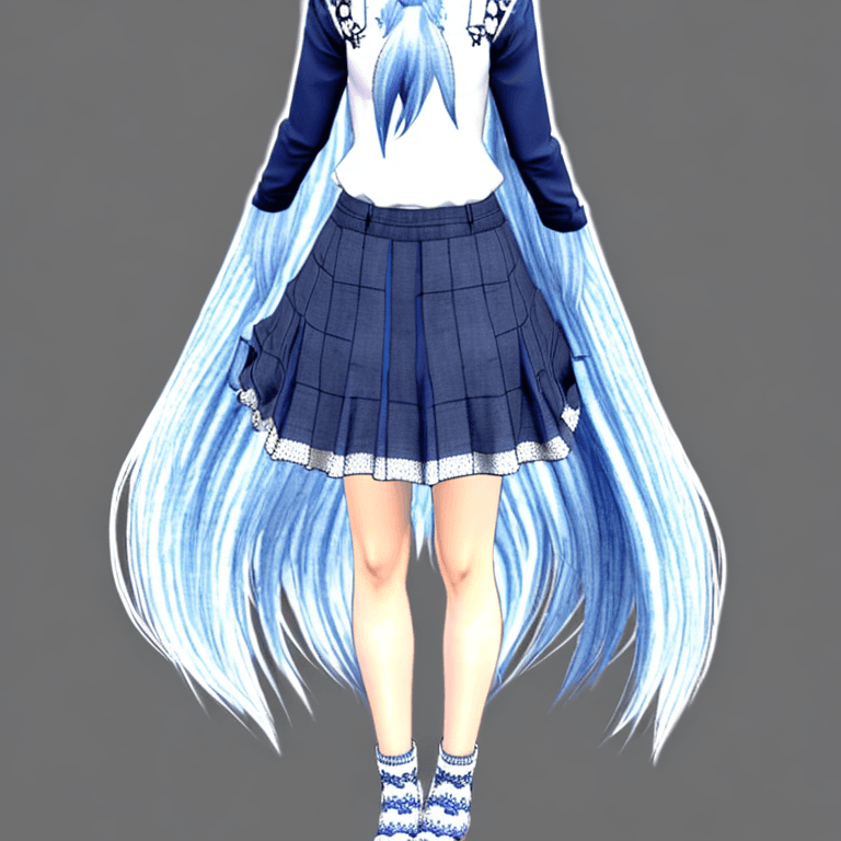 AI generated: full body t-pose view of anime wolf girl with Chambray blue and white hair