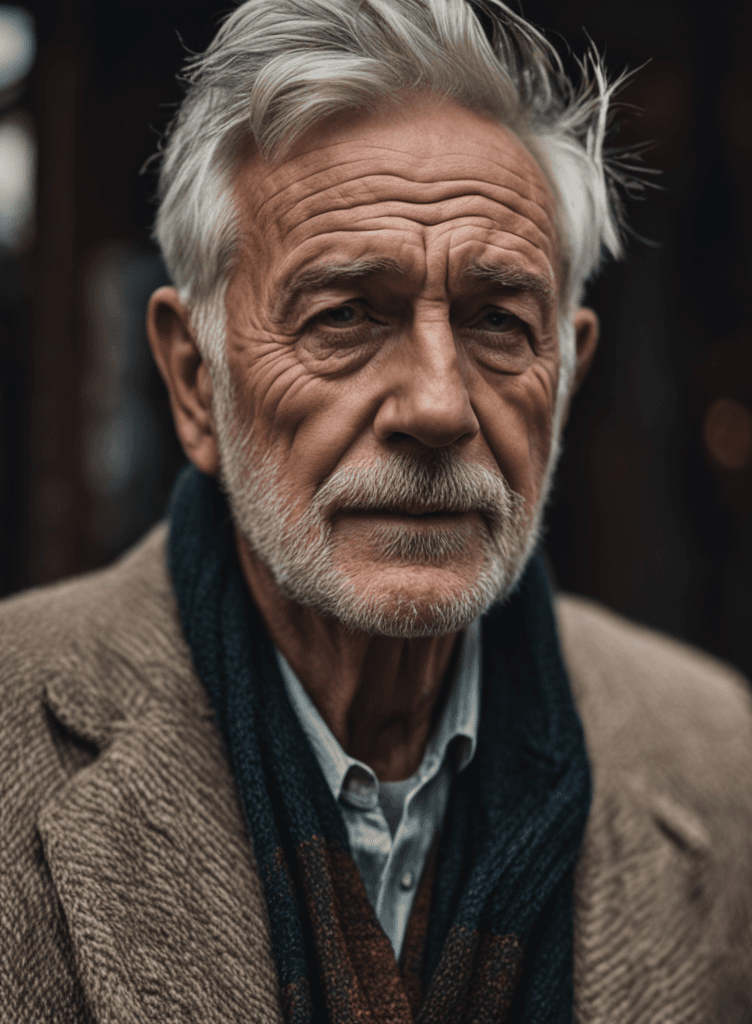 AI generated: Highly detailed RAW portrait of an elderly Irish man with tired, worn textures, distinct skin pores,...