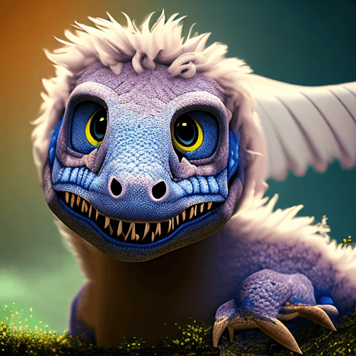 AI generated: an adorable and fluffy baby dinosaur with big color eyes, with soft feathers and wings, waterfall, w...