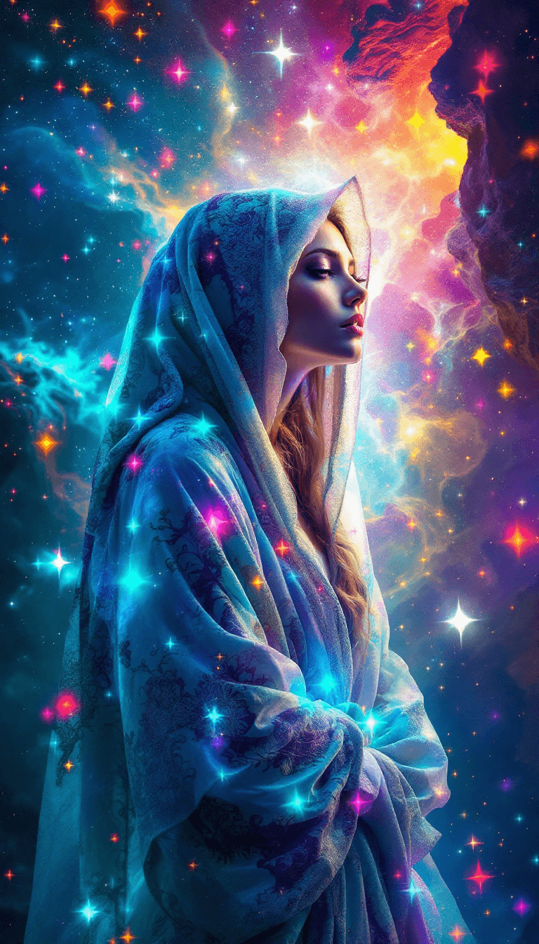 AI generated: Veiled beautiful women fully clothed in detailed robes figures of fleeting illusions, bathed in the ...