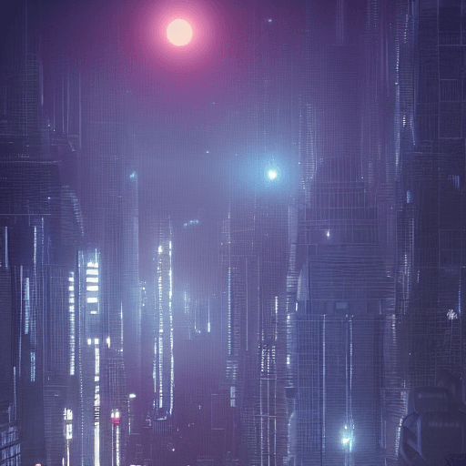 AI generated: zoomed out night lights alien megacity background inspired by artist yuri shwedoff on artstation
