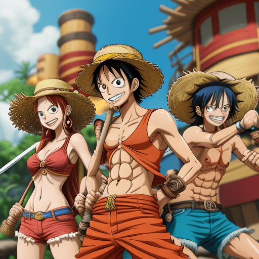 AI generated: Create a vibrant and dynamic scene featuring Monkey D. Luffy and his friends from 'One Piece'. Luffy...