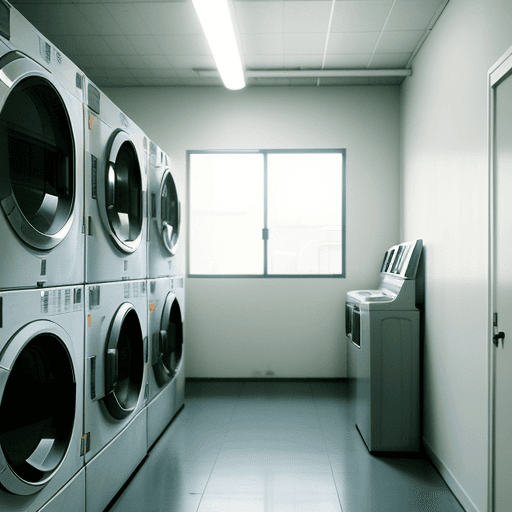AI generated: Kodak disposable photography of laundryshop filled with laundry machines, modern, minimalism, instag...