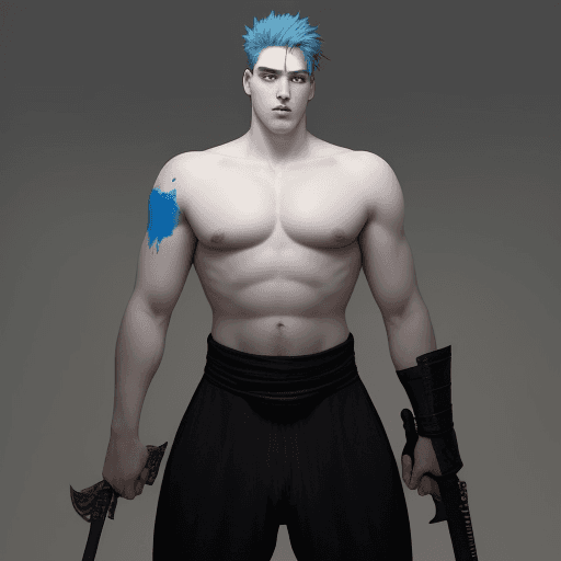 AI generated: A 24-year-old man, he is 1.90 m tall and weighs 101 kg. He has blue hair, black eyes and pale white ...
