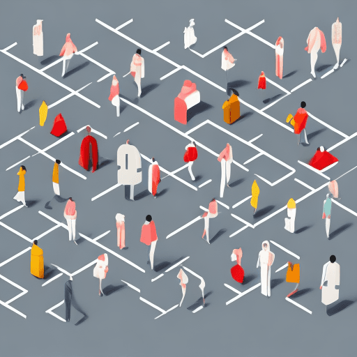 AI generated: a series of [people] are shown in isometric fashion, in the style of small brushstrokes, white backg...