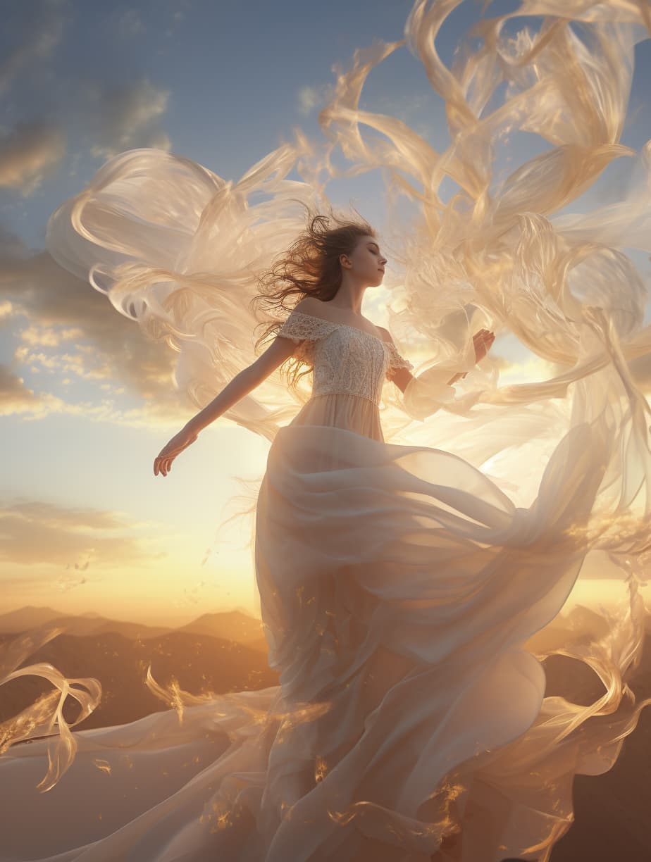 AI generated:  the realm of the Air, magical winds environment, spirits of the air and wind floating around, textu...