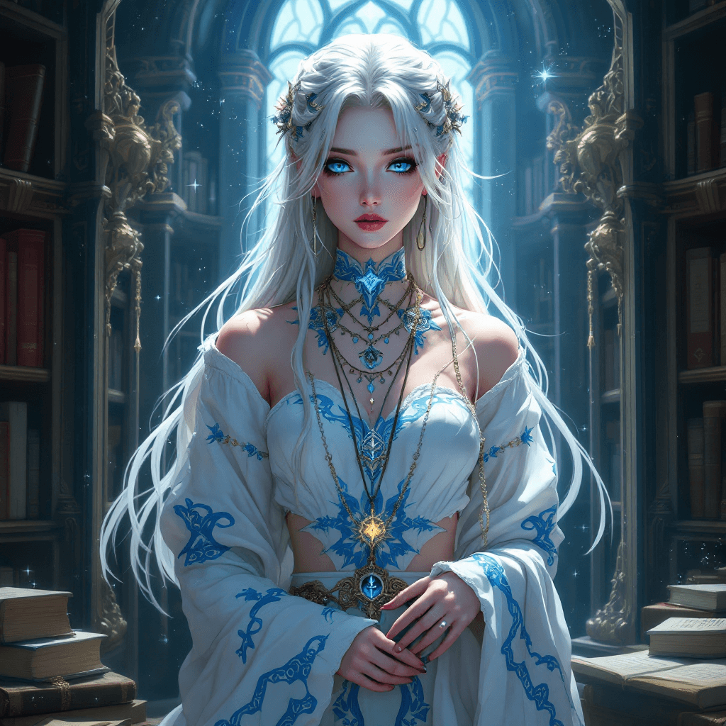 AI generated: The Gnostic Illuminator: A mysterious and knowledgeable character with long, platinum blonde hair, o...