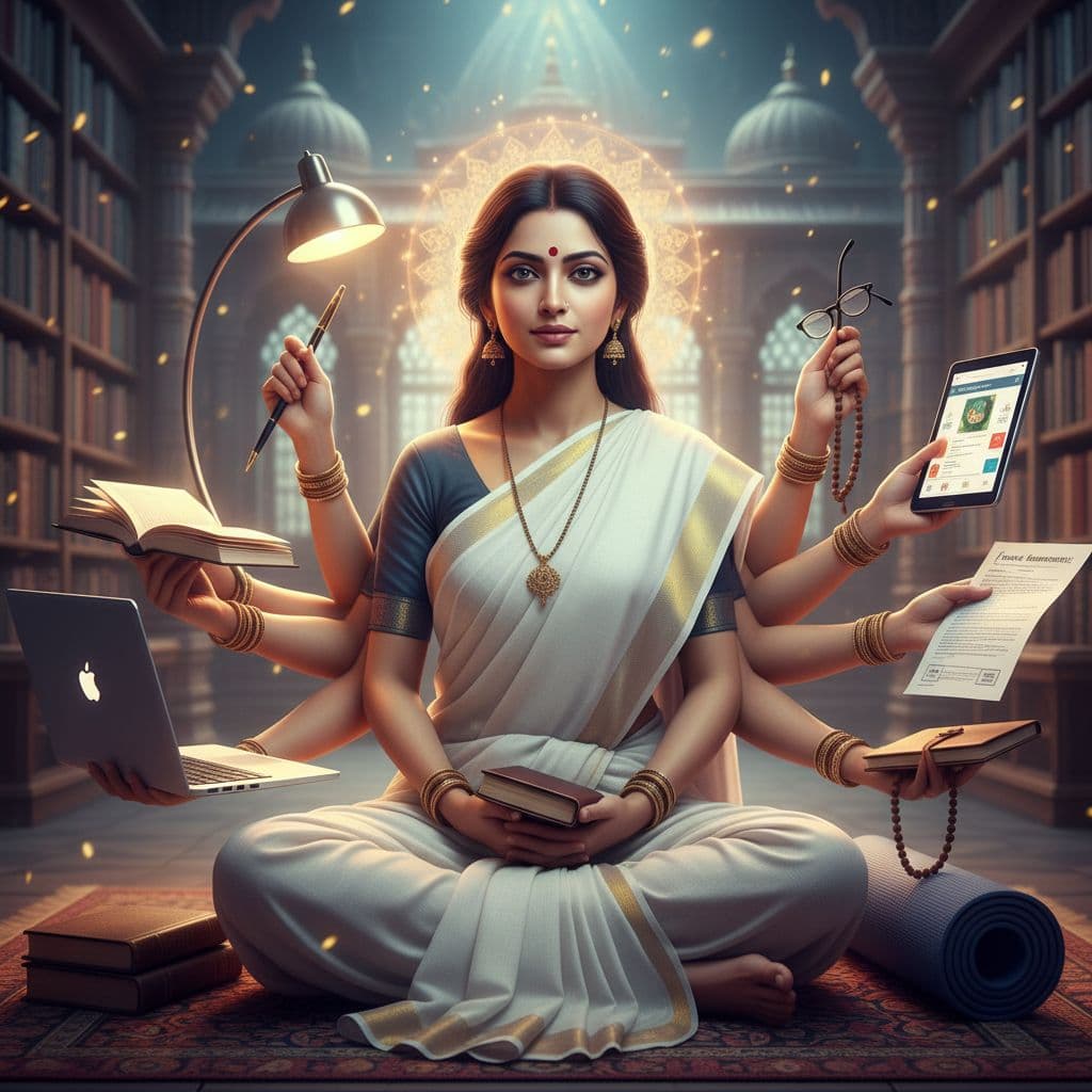 AI generated: Ultra HD, 8K, hyperrealistic 3D portrait of a 30-year-old Indian woman, radiant skin, wearing a simp...