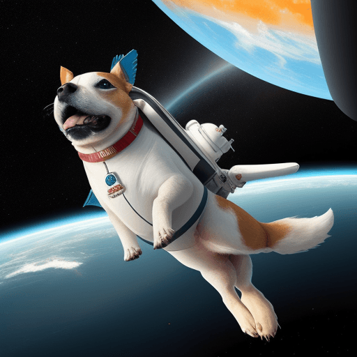 AI generated: Un perrito del espacio navegando en su nave con una gordita de pollito bonito recorriendo los mundos...