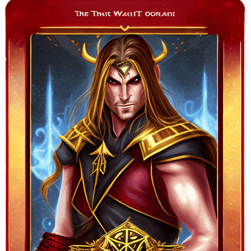 AI generated: The magician tarot card; tarot card design, blood elf world of warcraft,  man, long brown hair in a ...
