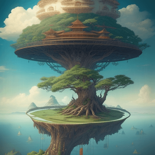 AI generated: /Image prompt
A huge tree growing on the floating island. no leaf. island in the air, Coloring bookp...