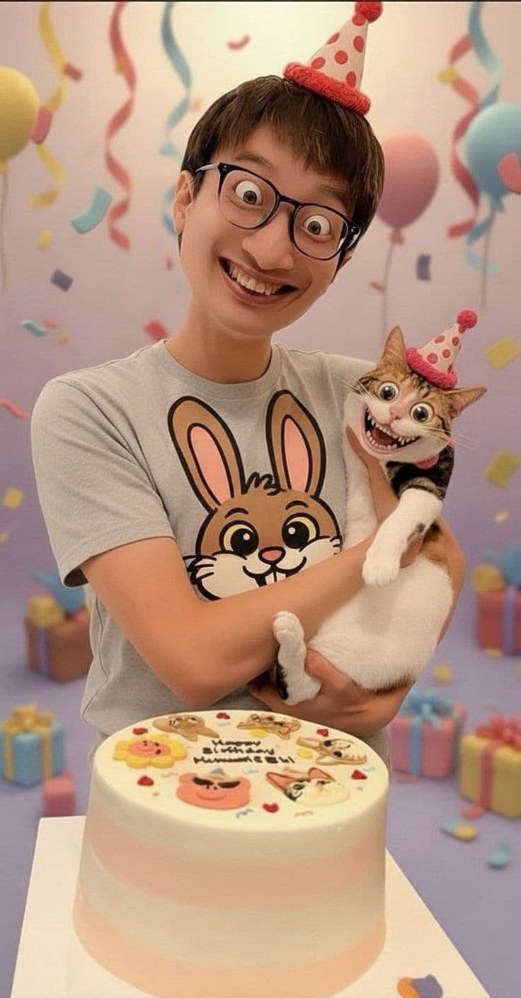 AI generated: change the shirt to a cartoon feel shirt with a brown face rabbit