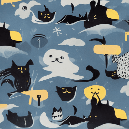 AI generated: Tove Marika Jansson style : : storm, night,
one black scared cat in a kayak : : 