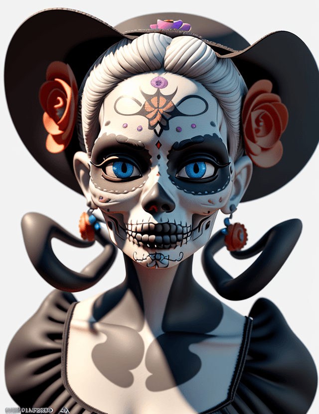 AI generated: hasdx style, glazed 3D render (extremely detailed CG), Día de los Muertos, pixar style, 3d style, di...