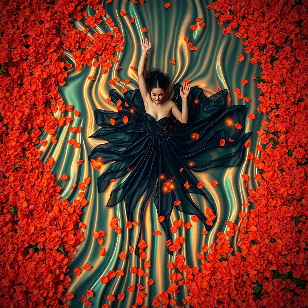 AI generated: Extreme Wide Shot, aerial perspective, top-down view, grand scale, central subject, surreal scene of...