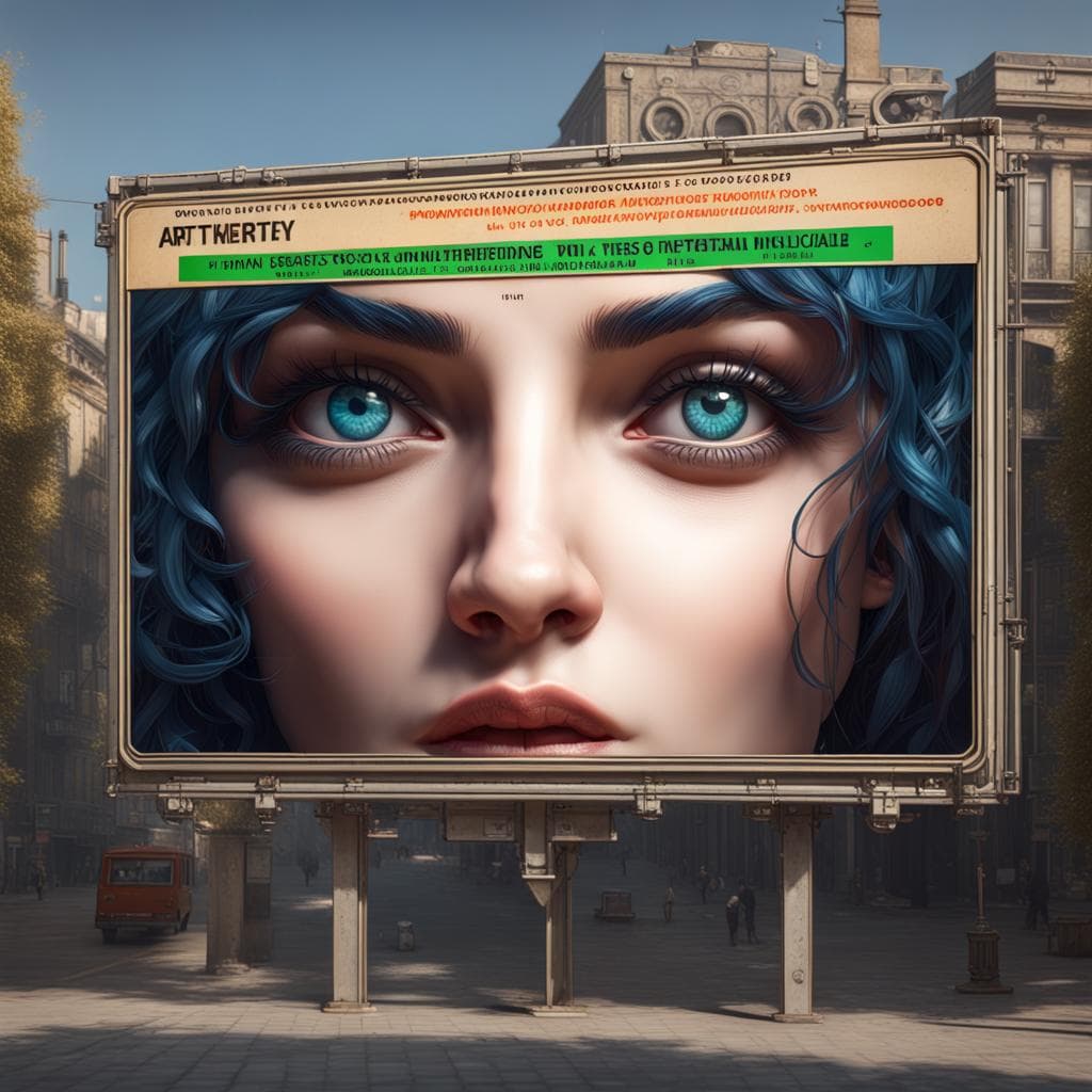 AI generated:  a billboard sign near on a building displayed as a website, highly detailed, intricate, photorealis...